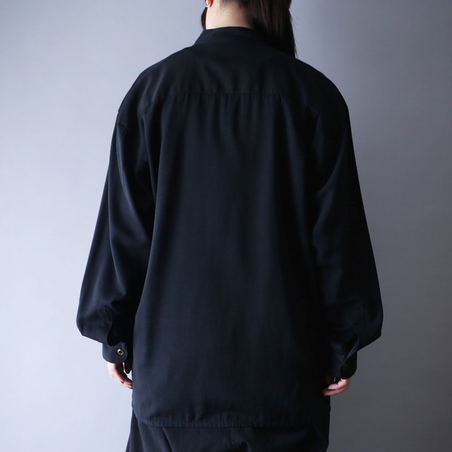 switching gimmick design loose silhouette band-collar shirt