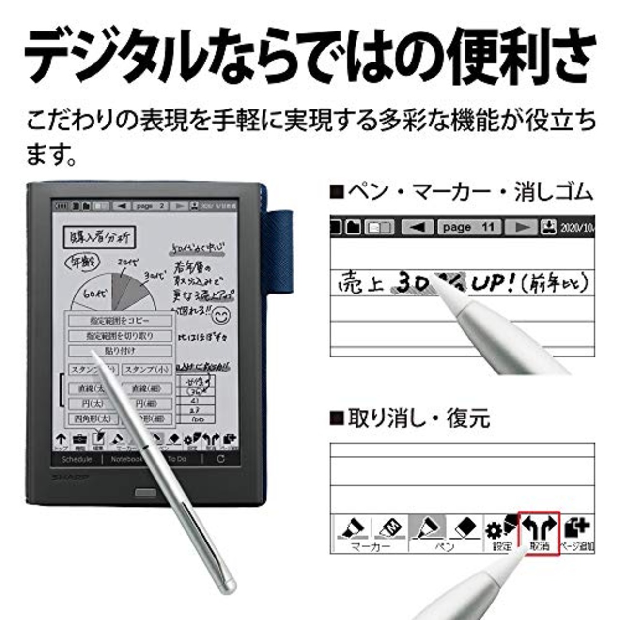 シャープ 電子ノート 電子メモ WG-PN1 手帳機能付き Eink 電子ペーパーディスプレイ搭載