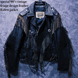 【doppio】special 90’s vintage fringe design leather Riders jacket