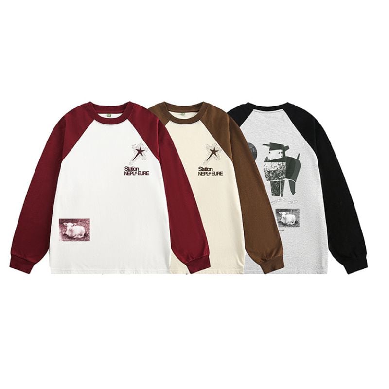 ラグランスリーブロゴ入りカットソー C10768