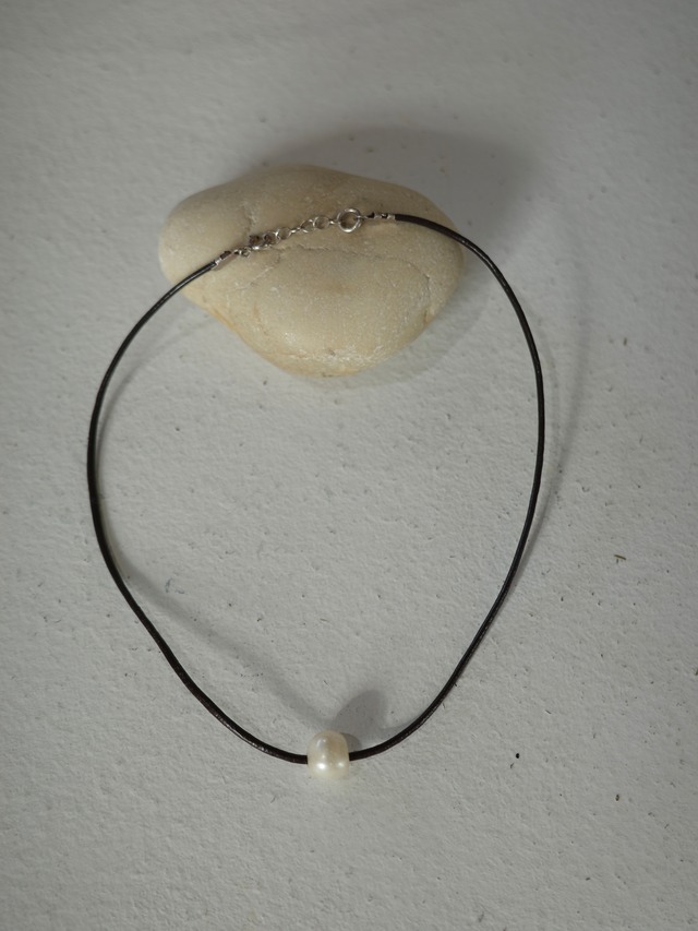 <vintage silver925>leather cord pearl choker