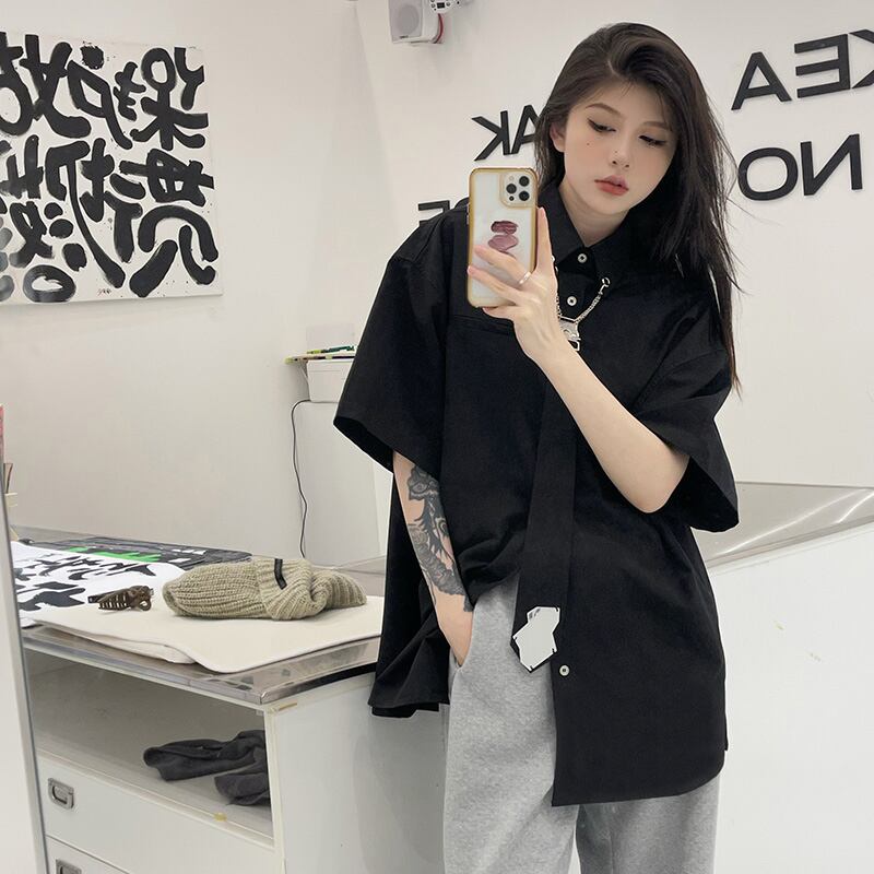 都谷シリーズ ネクタイ付きシャツ トップス メンズ レディース 男女兼用 カジュアル S M L 個性的 Elegant