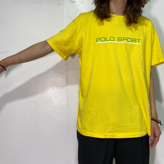 『送料無料』90s POLO SPORT ロゴTシャツ　ビビットイエロー　L ポロスポーツ
