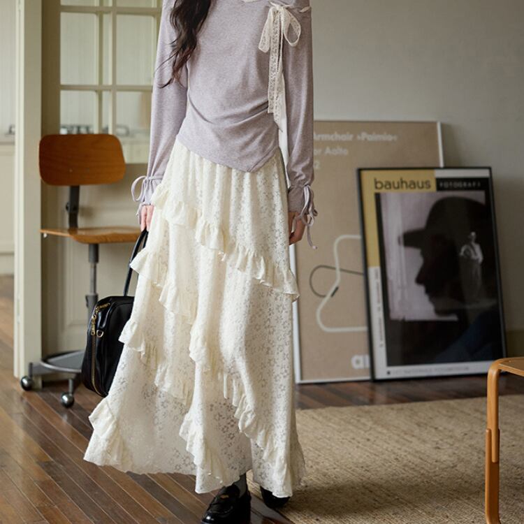 Irregular diagonal ruffle skirt 00234