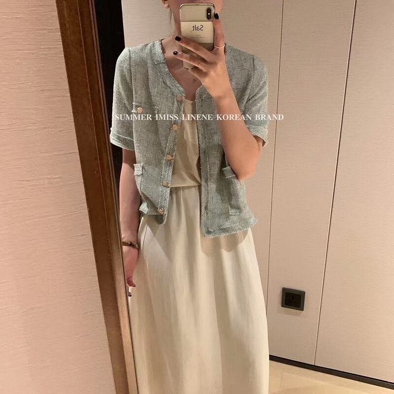 ショートジャケット サマー薄手ポケット半袖スリーブトップス ハーフスリーブ 夏物 ビッグFスモールZ韓国90938410157