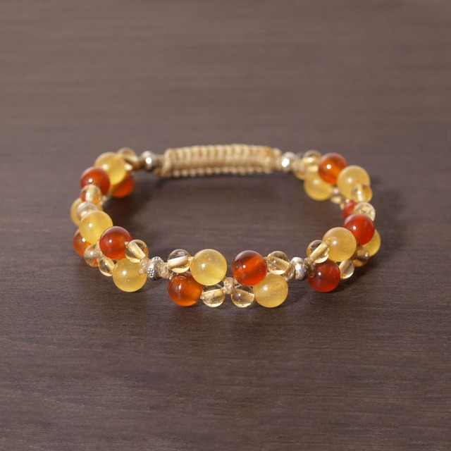 オレンジカルサイト＋カーネリアン＋シトリン花＊花マクラメブレスレット