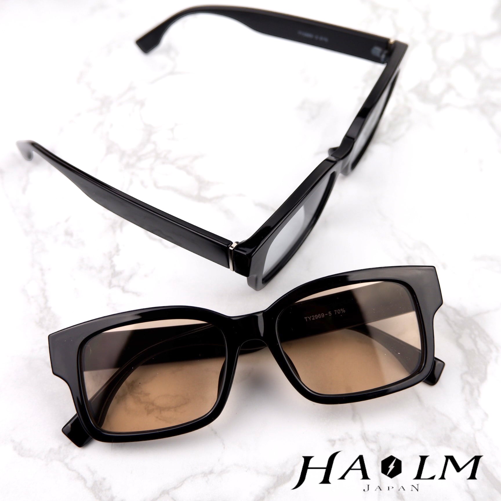 □スリムスクエア フラットレンズ 5カラー ライトレンズ サングラス H