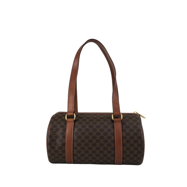 CELINE セリーヌ マカダム ショルダーバッグ ブラウン ブラゾン型押し PVC ロールバッグ vintage ヴィンテージ オールド us8d3n