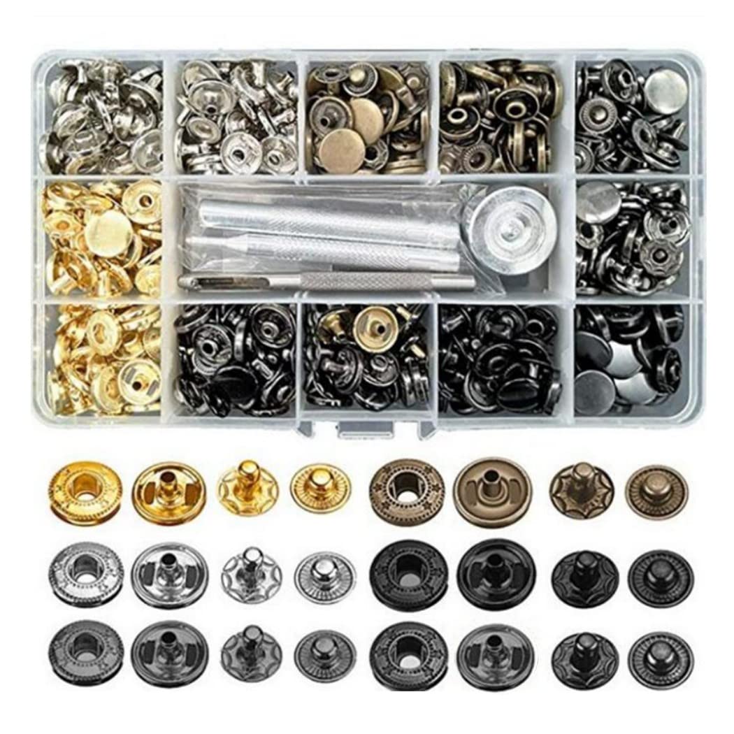 【在庫のみ】HappyHome カシメ スナップボタン 打ち具 セット 6色 120個 レザークラフト工具 ホック打ち DIY パーツ 12mm