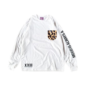 L/S Leopard Pocket Tee  - WHITE BODY-"