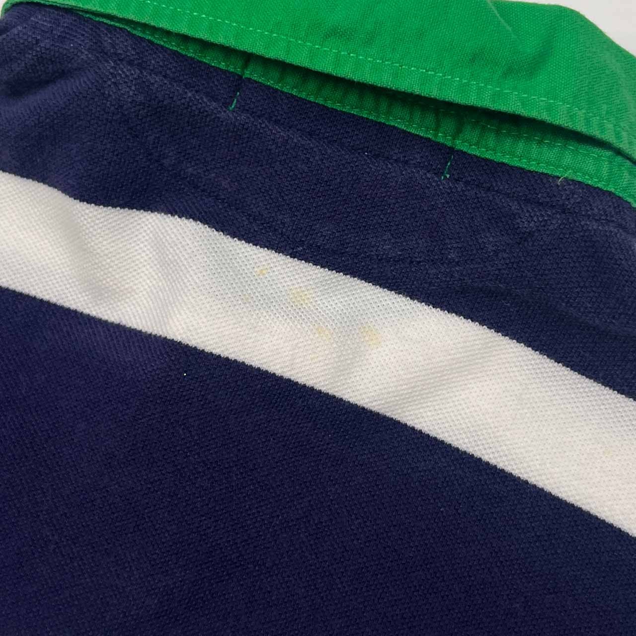 90s 00s Polo by Ralph Lauren ラルフローレン CUSTOM FIT ボーダー エンブレム 鹿の子 半袖 ラガーシャツ ポロシャツ M/ネイビー×ホワイト メンズ オールド