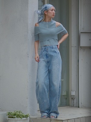 Plants Eye Reversible Scarf /  COLORFUL PINK × WHITE PINK