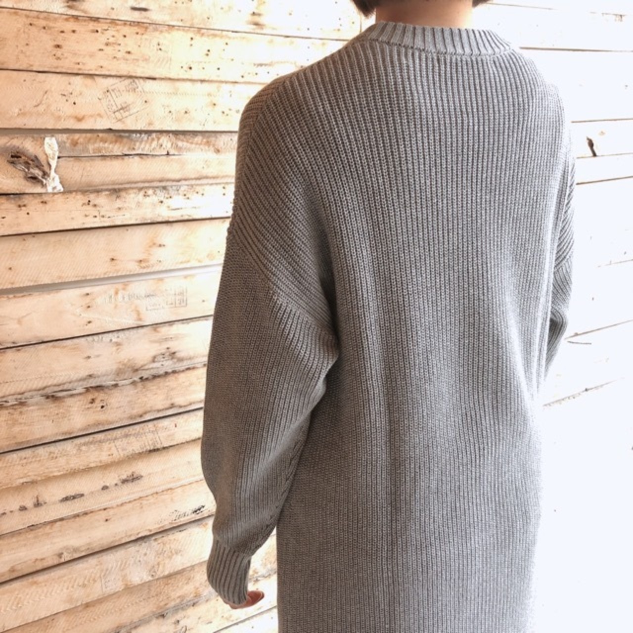 UNIVERSAL TISSU　コットン畦ニットコンボワンピース　TOPグレー×ストライプ 【送料無料】【SALE】