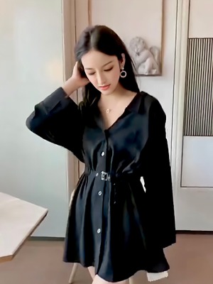 【動画アリ・人気】ウエストマークデザインシャツワンピ