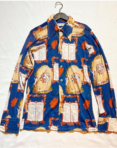70's "JAMIE ROMAN"angel&antique design polyester shirts 【M】