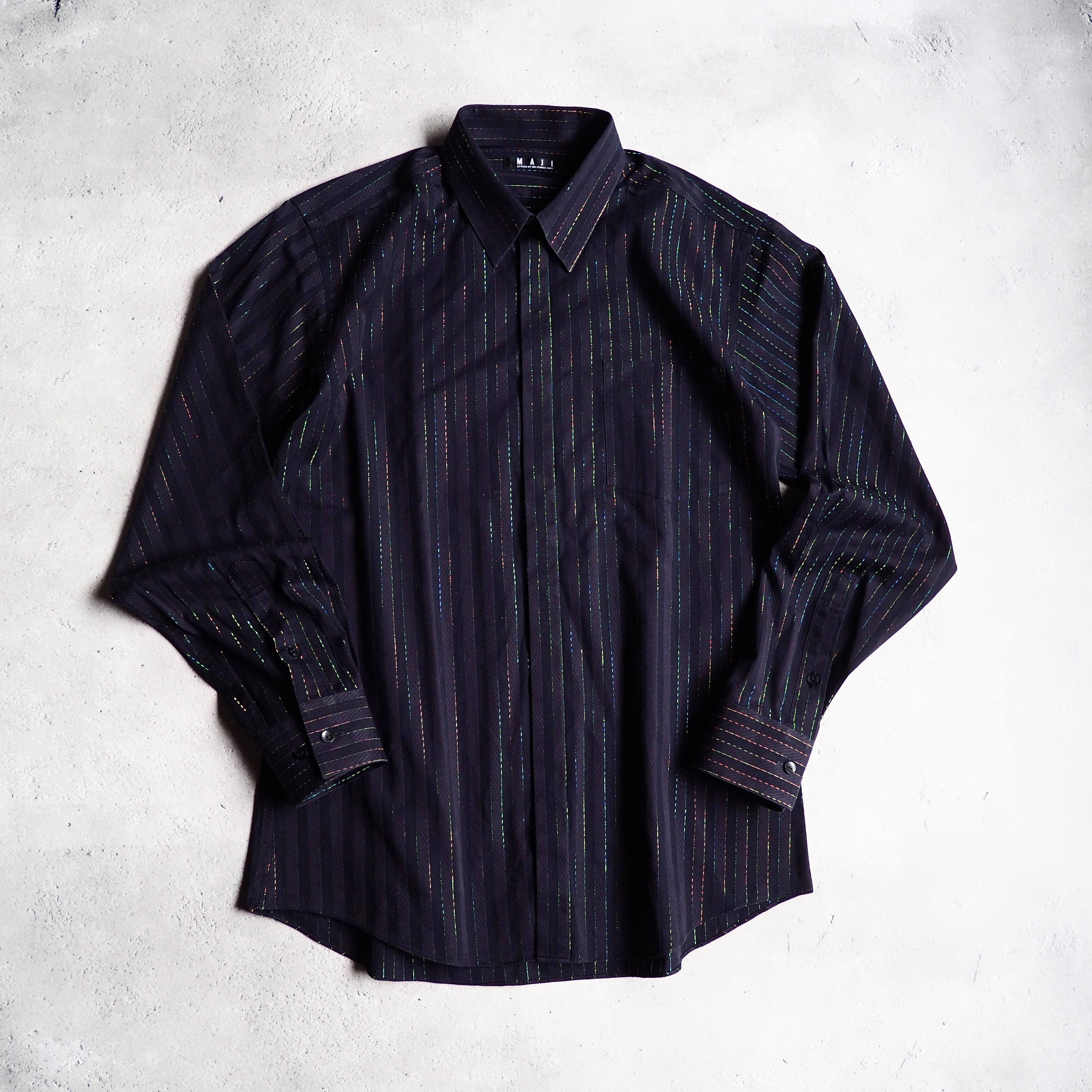 Beautiful Lame line Embroidery Black stripe Dress Shirt