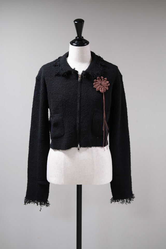 【Kijun】Sun Crochet Knit Jacket - black -