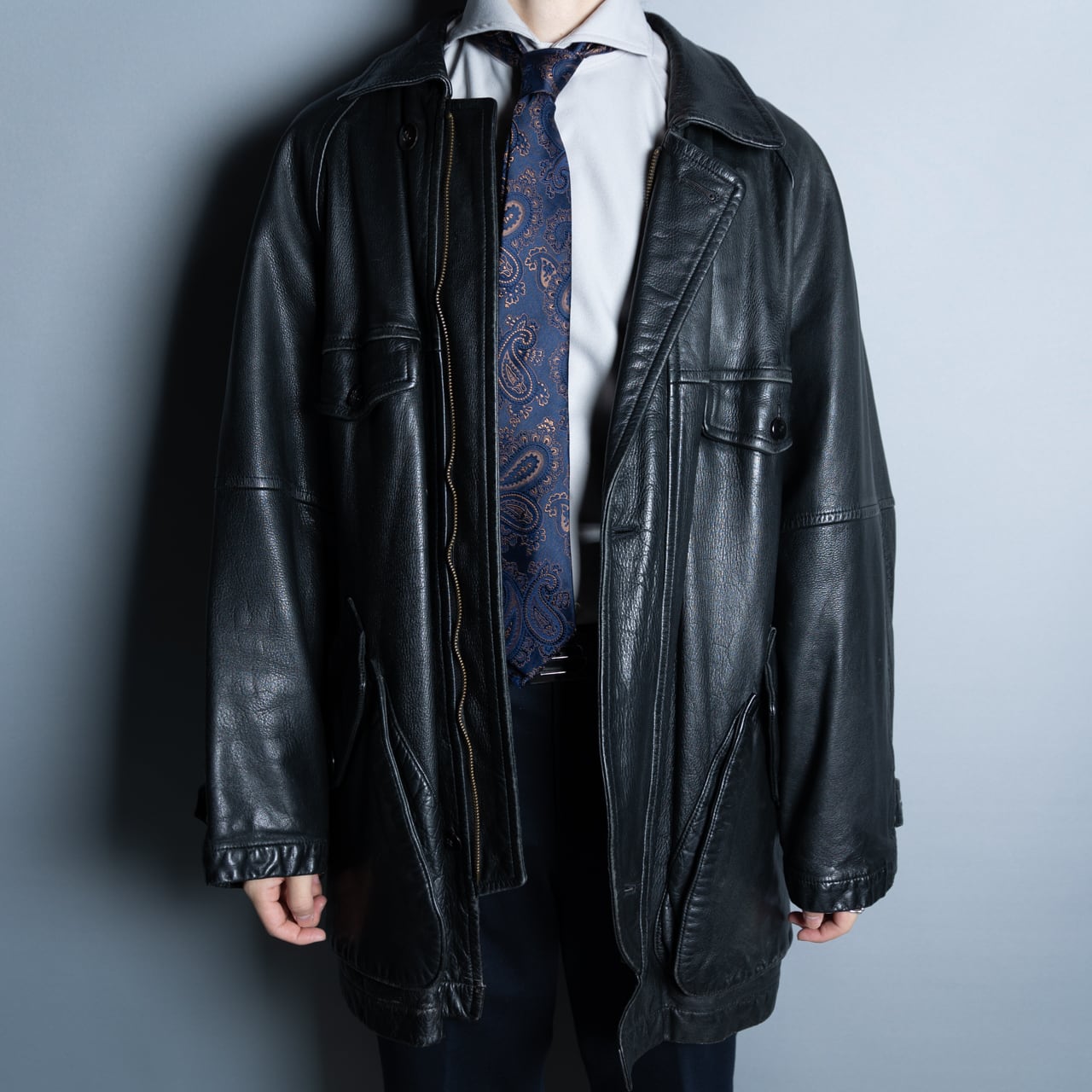 Christian Dior】リアルレザーオーバーサイジングハーフコート black