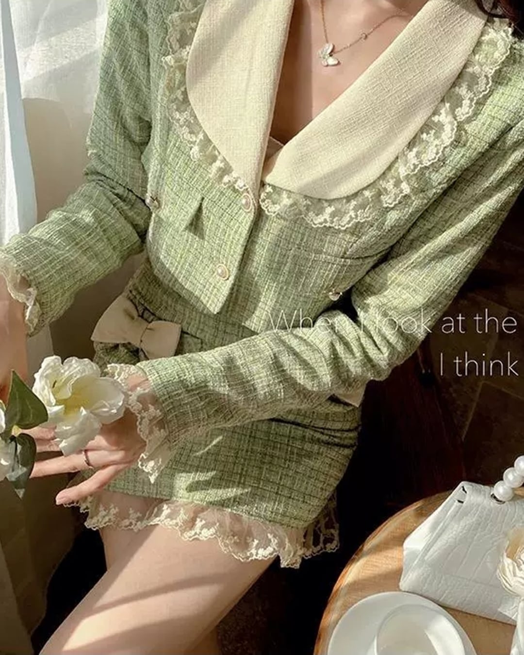 フリルリボングリーンツイードセットアップ 25WP03066 | Deelia