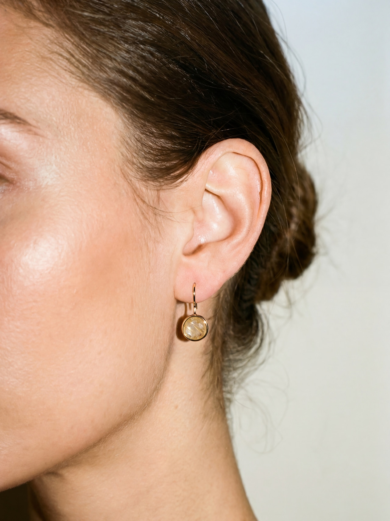 S925 ROUND STONE PIERCE -GOLD RUTILE QUARTZ-
