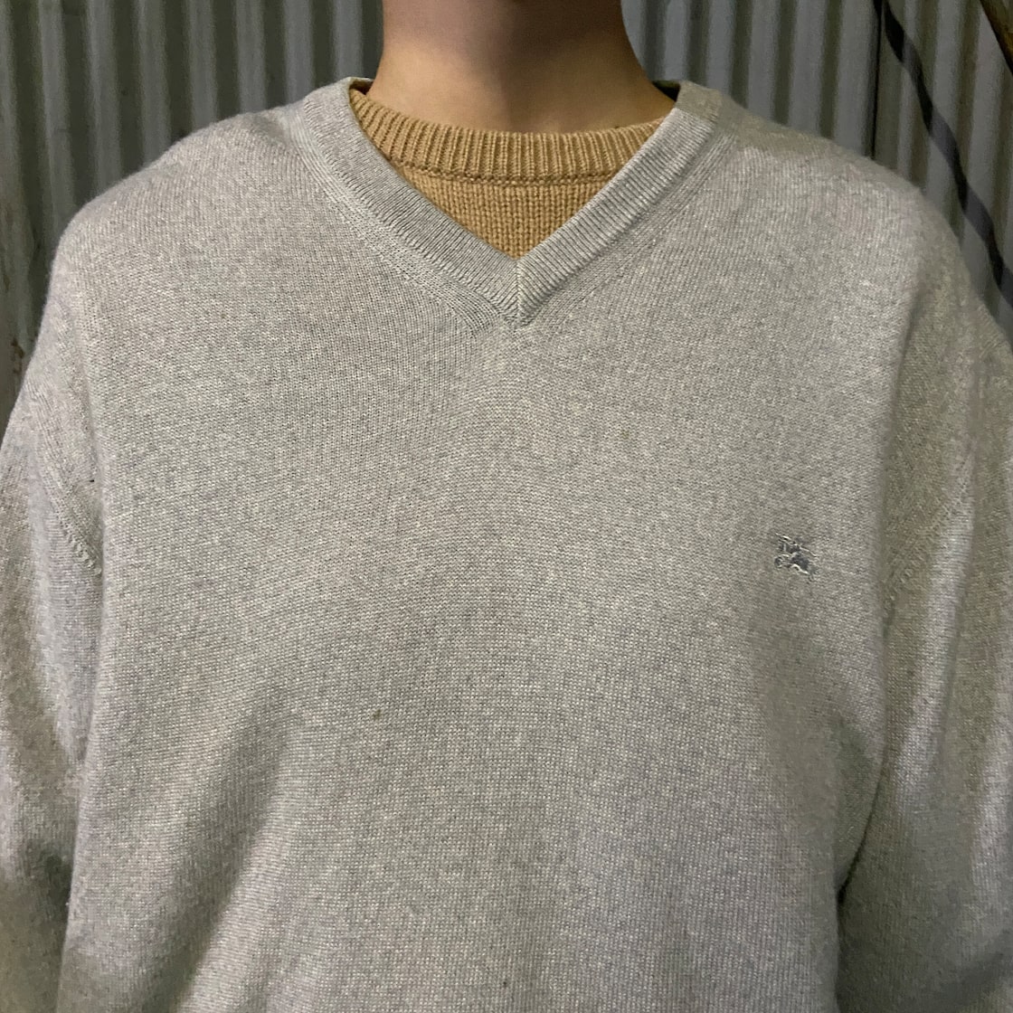 BURBERRY バーバリー Vネック ウール ニットセーター メンズL相当 古着 