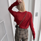 crew neck tulle sheer short tops/red