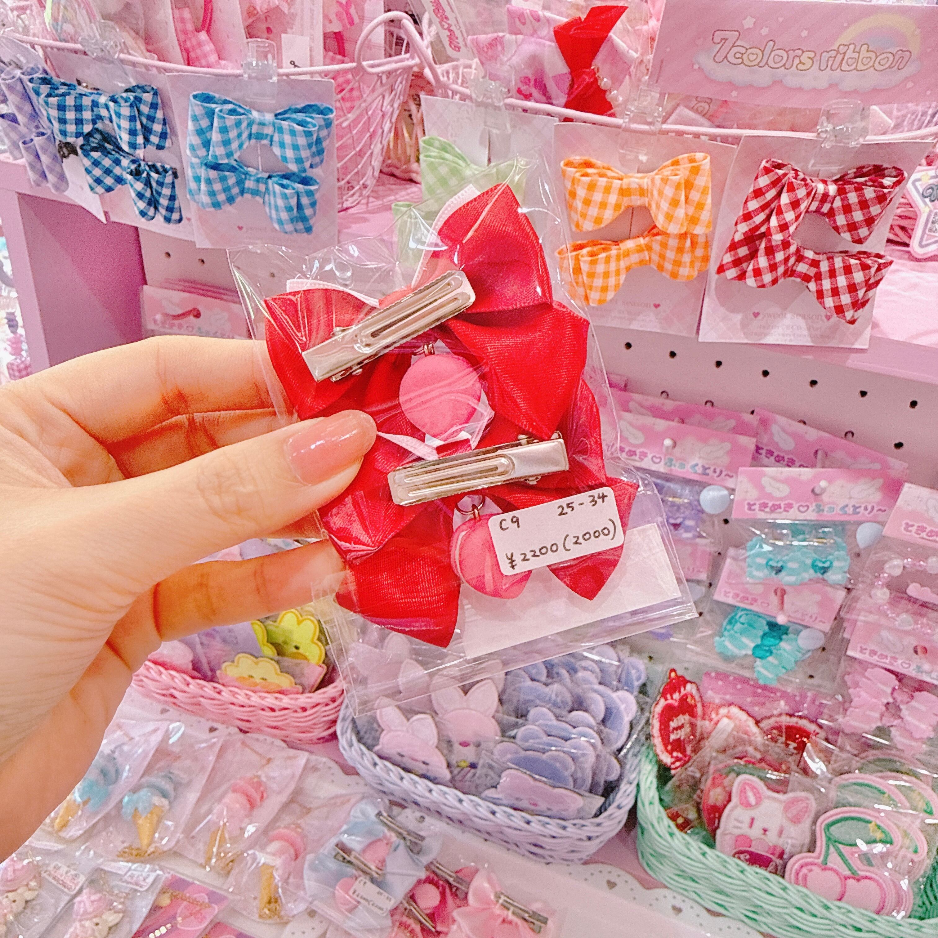 【C9】25-34いちごマカロンリボンヘアクリップセット