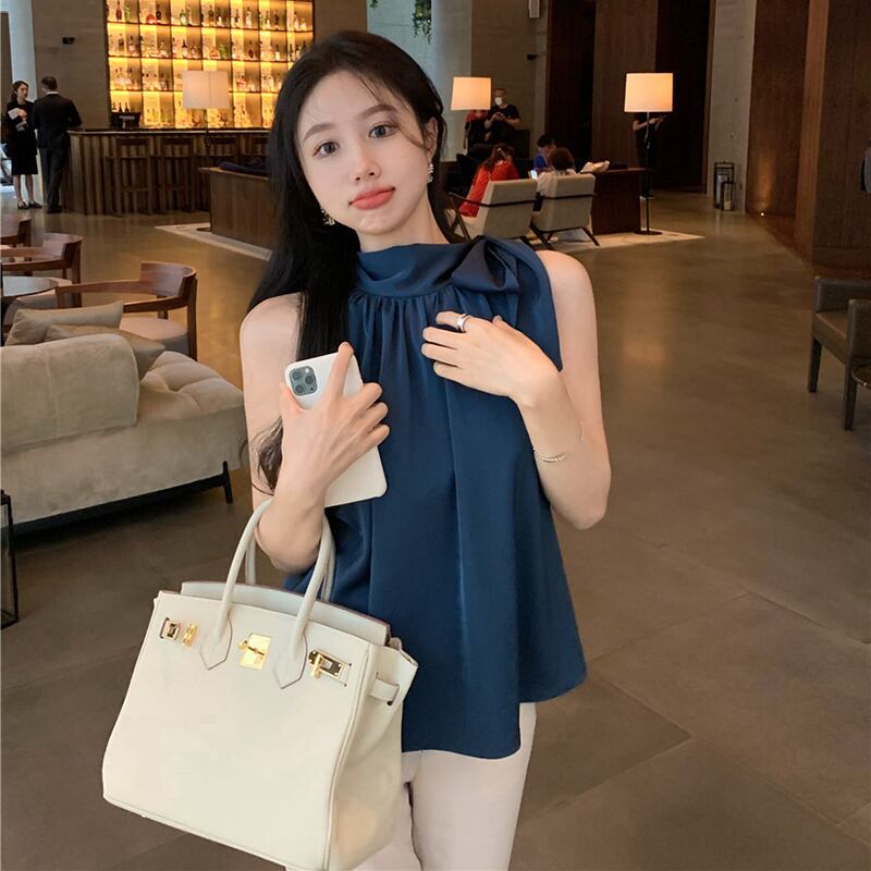 サマースタイルスタンダードホルタートップス レトロ 大人ガーリー スウィート キュート カジュアル 夏物 ドラファッションホール30745648108