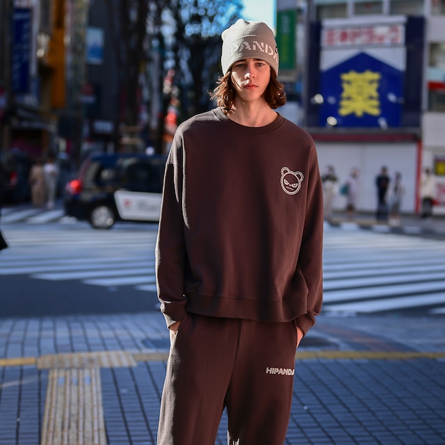 SALE 送料無料【HIPANDA ハイパンダ】メンズ ワンポイント ラインストーン クルーネック スウェット トレーナー MEN'S RHINESTONE CREW NECK SWEAT  SHIRT / BROWN・WHITE・BEIGE