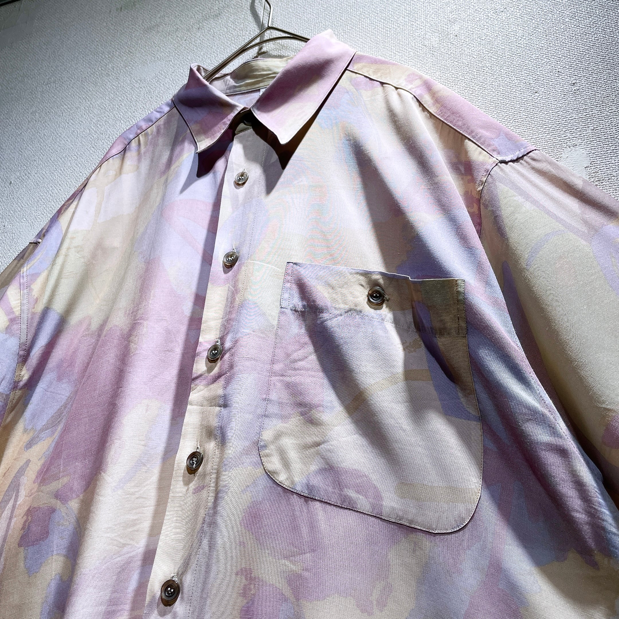 1990s Water color painting Design vintage Drape loose SS shirt