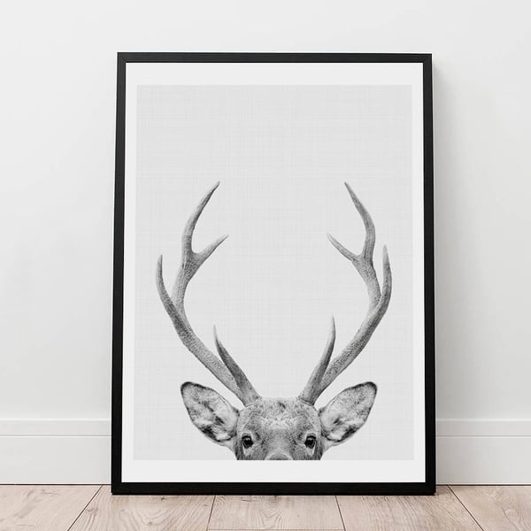 30×40cm【鹿のモノトーンキャンバスアート】動物 北欧アート お洒落な