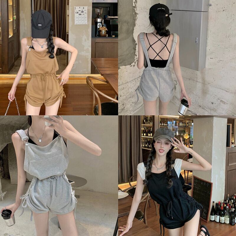 ギャザージャンプスーツ オールインワン サマーカジュアル ハイウェスト 夏物 ガールズファッション62517510525