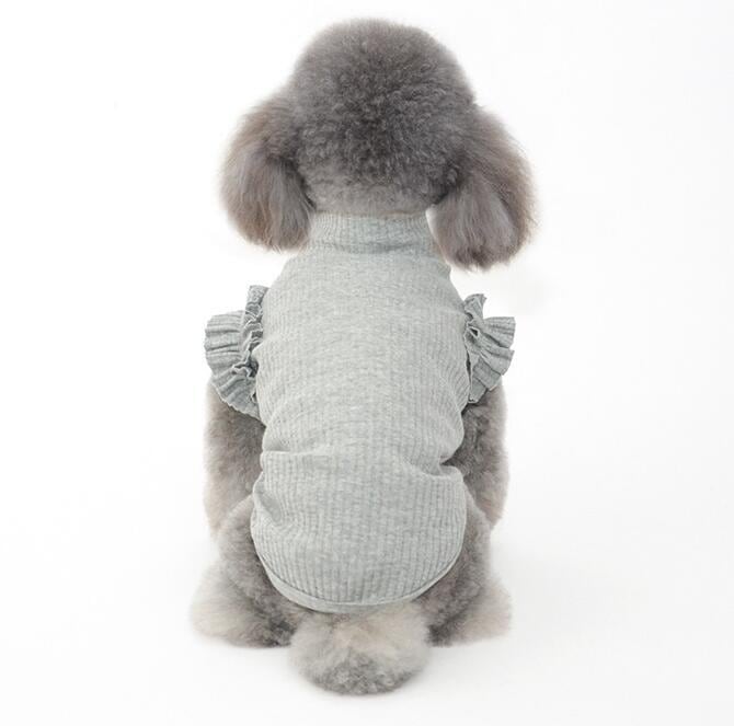 ドッグウェア 袖フリルハイネックリブニット グレー 犬服 | ＋DOG