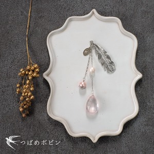 天然石とパールの帯飾り《ローズクォーツ/D》