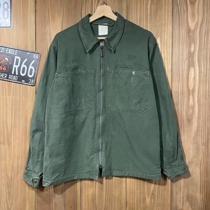 60s French Army メカニックジャケット フランス軍 ユーロ ヴィンテージ ミリタリー シャツ ワーク オリーブ カーキ Ｌ相当