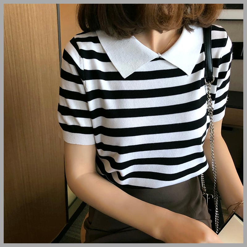 Tシャツ 半袖 ポロシャツ コーデュロイ サマーニット ホワイト 韓国 トップス 通販
