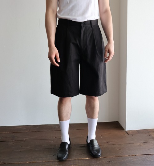 STILL BY HAND “ Linen mixed wide shorts ( BLACK )”