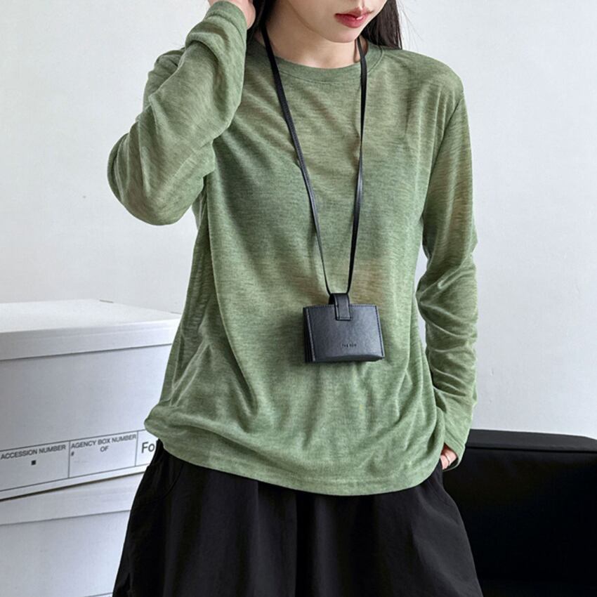 round neck sheer cut and sew top J00023