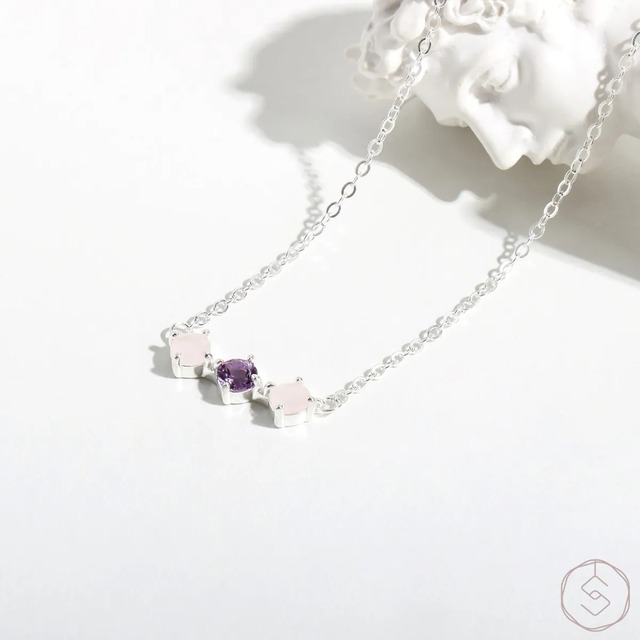 女神｜アメジスト ローズクォーツ｜S925シルバー｜デュアルカラーネックレス