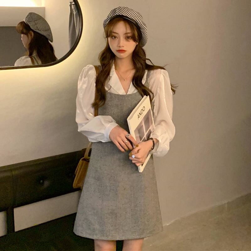 スタイルスタンダードスプリングホワイトシャツ トップス ブラックスカート ロング レトロ 春物 1号婦人83523923263