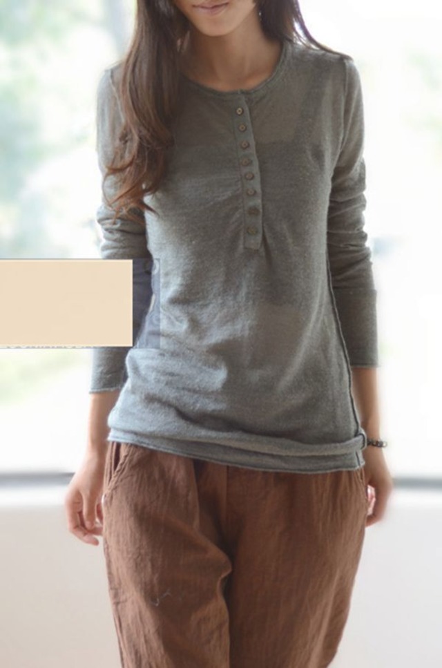 ラウンドネックシャツ プルオーバー Oネック Yiranxuaディースワード46417569645