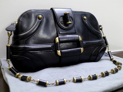 レア14万★Alexander McQUEEN アレキサンダーマックイーン ターンロック チェーンショルダー レザー バッグ 黒★ 希少なショルダーモデル♪