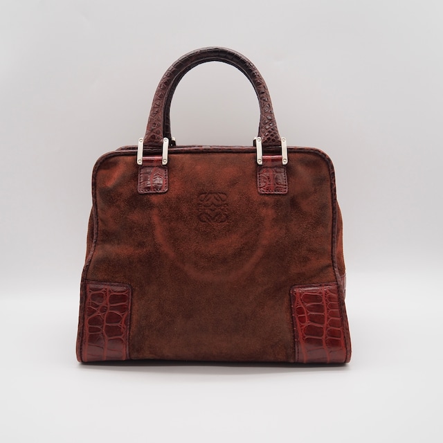 LOEWE アマソナ28 ハンドバッグ レッド スウェード レザー ロエベ
