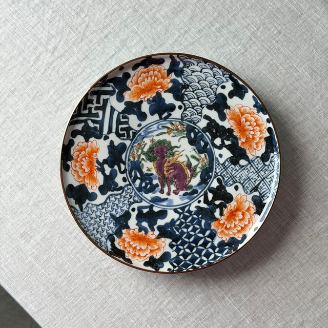 【稲葉カヨ】7寸平皿 福獅子牡丹