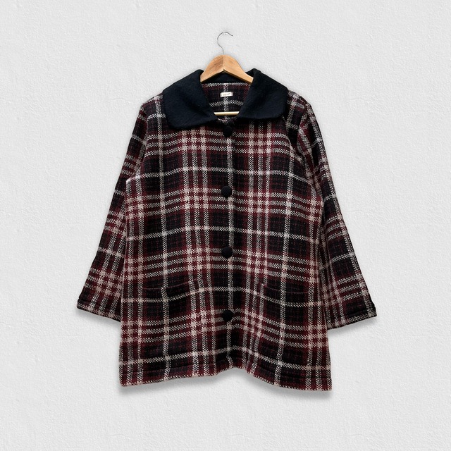 ビッグカラー レトロ調 ハーフコート｜赤チェック｜画像6