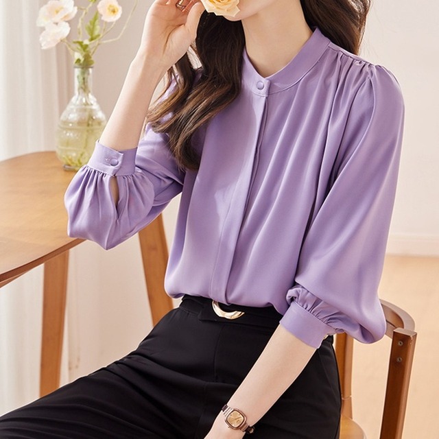 バンドカラーバルーン袖ブラウス Me1472