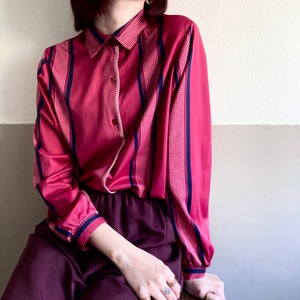 Wine Red Striped Polyester Shirt