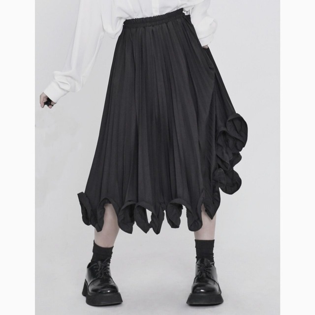 Asymmetric design high-waist flare midi skirt C0851