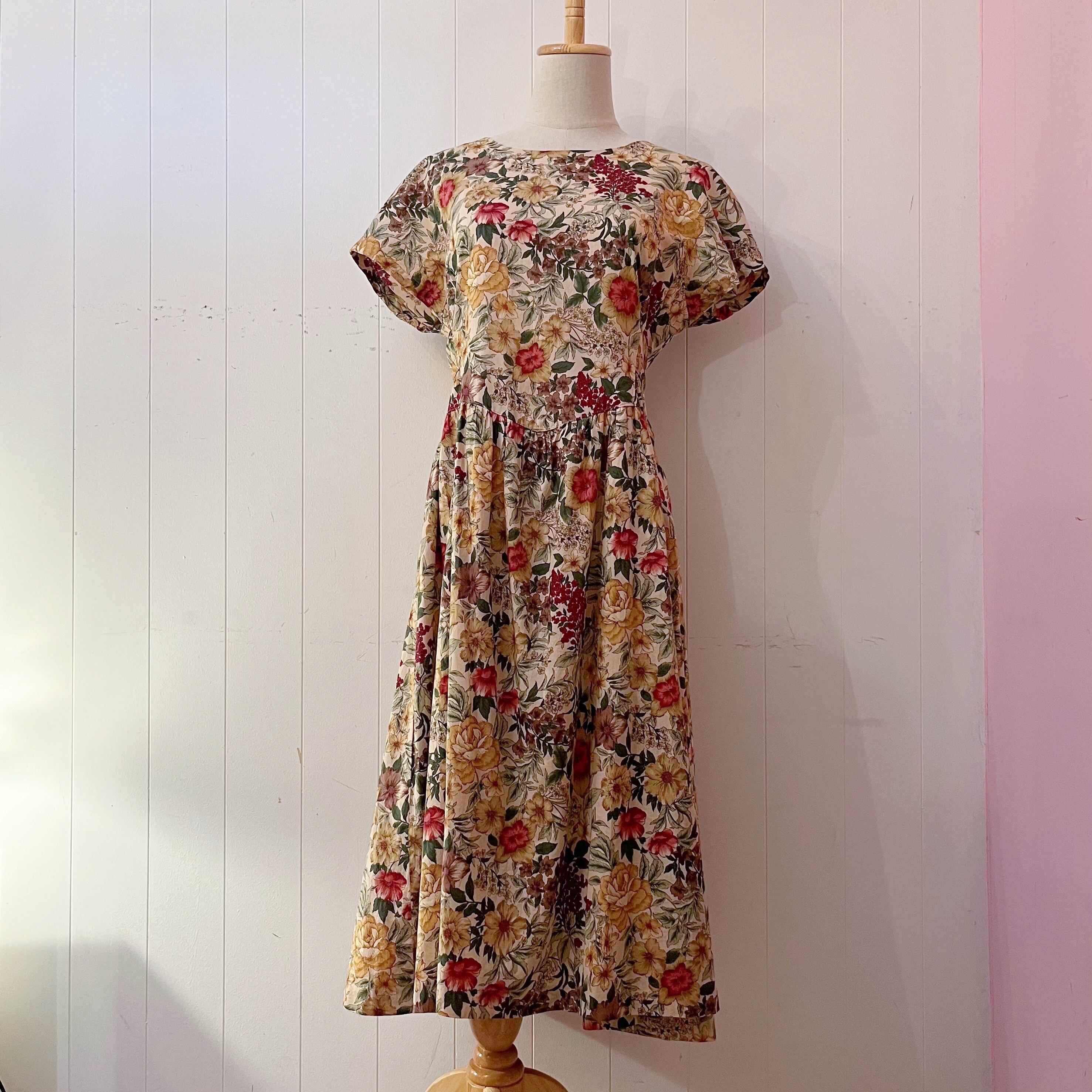 botanical flower waist ribbon one-piece