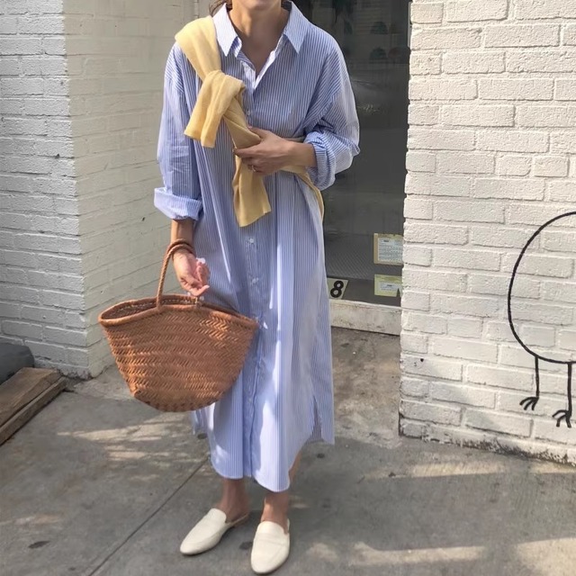 easy fit striped midi one-piece<d1519>